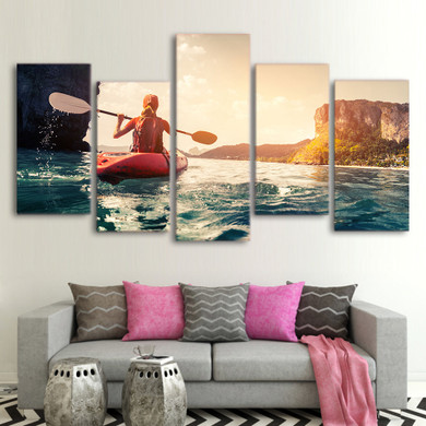 5 Piece Canvas Art HD Print Kayak Girl Sailing Home Decor Painting Paintings Living Room