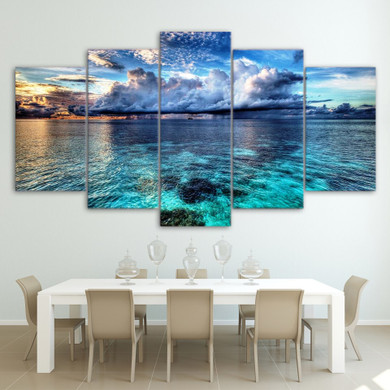 HD Printed 5 Piece Canvas Art Seascape Poster Clouds Painting Wall Pictures Living Room