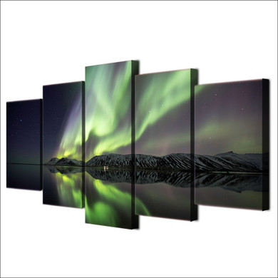 HD Printed 5 Piece Canvas Art Aurora Lake Mountain Shadow Painting Wall Pictures Modern