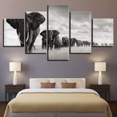 HD Wall Art Canvas Pictures Modern 5 Panel Elephants Landscape Posters Printed Cuadros Paintings