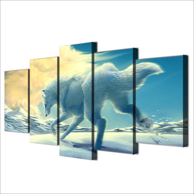 Canvas Poster Wall Art 5 Panel Animals Snow Wolf HD Print Painting Modular Modern Pictures