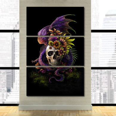 Flowery Skull by Sunima-MysteryArt HD Print 3 Piece Canvas Art Purple Flower Wall Pictures Decoration Pictures