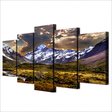 Painting Canvas Wall Art Picture 5 Pieces Sky Ice Mountain Grassland Natural Landscape