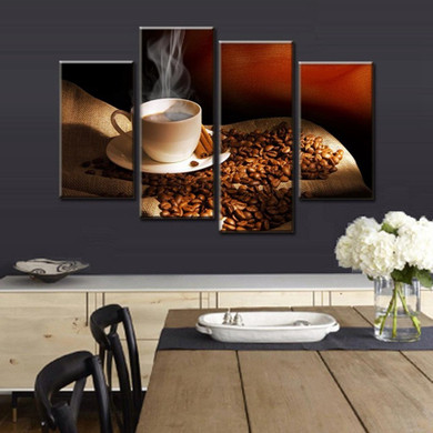 Canvas Wall Art Pictures Kitchen Restaurant Decoration 4 Pieces Coffee Beans Cocoa HD Printed Paintings