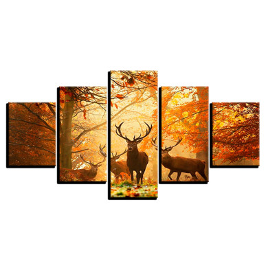 Modern Canvas Painting HD Printed Wall Art Pictures 5 Pieces Deers Maple Woods Landscape Posters