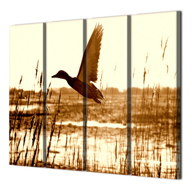 4 Piece Printed Sunset Bird Grassland Landscape Vintage Canvas Painting Artwork Posters
