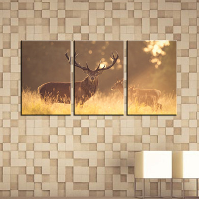 Modern Canvas Painting HD Printed Wall Art Picture 3 Pieces Animal Deer Forest Sunset Landscape Poster