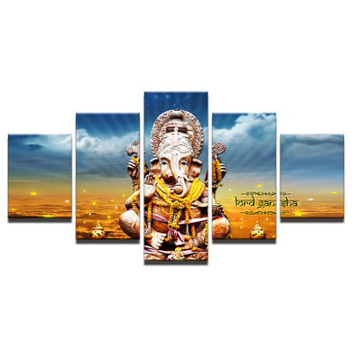 Canvas Wall Art Poster 5 Pieces India Ganesha Elephant Trunk God HD Pictures Printed Painting