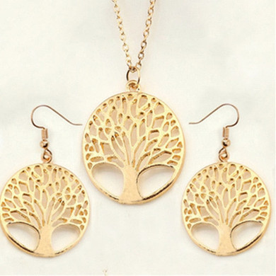 Tree of Life Round Pendant Necklace and Earrings set