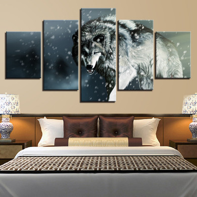 Modern Posters HD Prints Canvas Photo 5 Pieces Animal Snow Wolf Paintings Wall Art Pictures