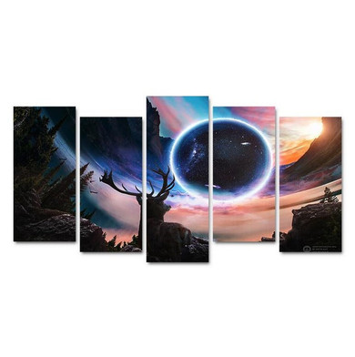5 Canvas Painting Art Deer Night Sky The Planet HD Universe Poster Printed On Canvas