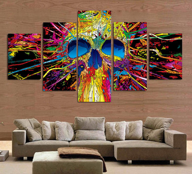 HD Printed 5 Piece Canvas Art Colorful Skull Skeleton Abstract Painting Wall Art Canvas Abstract