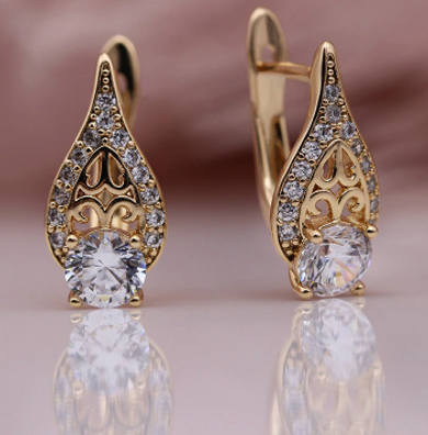 Rosegold Water Drop Natural Zircon Women Dangle Hollow Earring