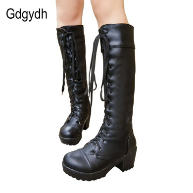 Winter Fashion Knee High Square Heel Leather Boots