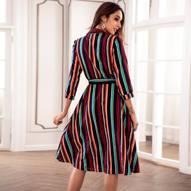 Women's Color Striped Print Dress