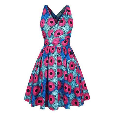 Women's V-neck African Style Ankara Short Dress