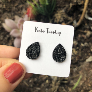 Black Teardrop Druzy Earrings