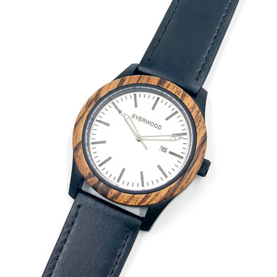 Inverness | Zebrawood | Black Leather Watch