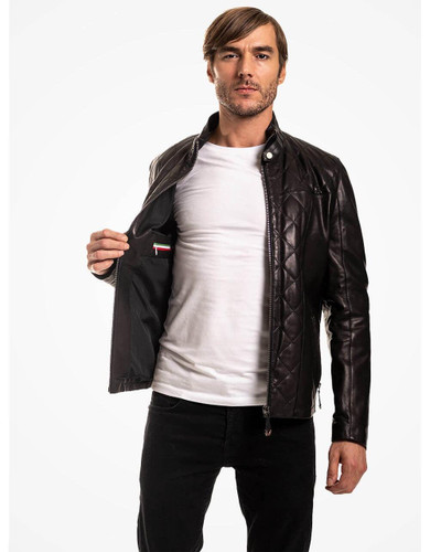 Dark Brown Leather Biker Jacket For Men