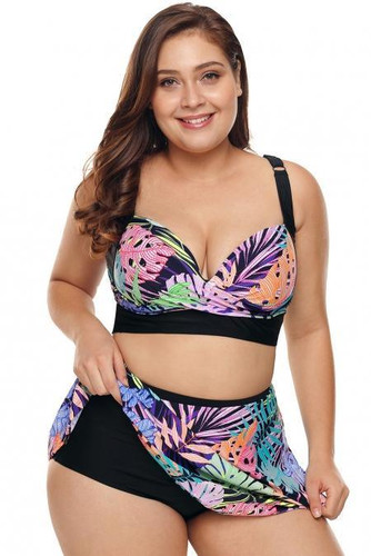 Plus Size Tropical Print Bikini Top with Swim