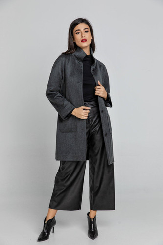 Wool Blend Dark Grey Coat by Conquista Fashion