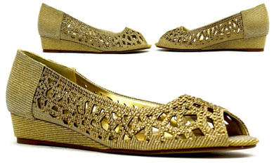 Indi Low Wedge Perforated Sandal Gold