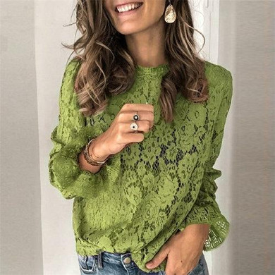 Summer Lace Crochet Flower Blouses Shirt Long Sleeve Shirt