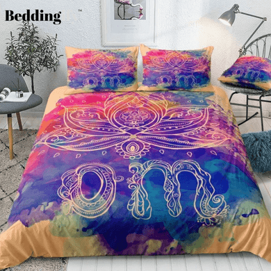 Boho Lotus Flower Geometric Bedding Set