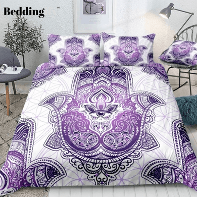 Purple Boho Hamsa Hand Bedding Set