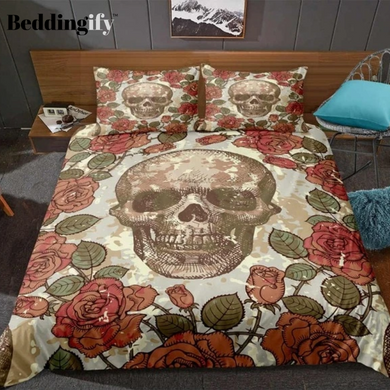 Hand-Painted Roses Skull Bedding Set