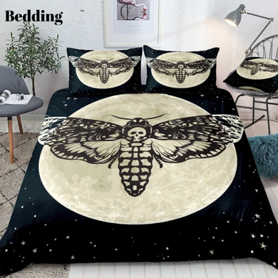 Skull Moth Printed Moon Bedding Set