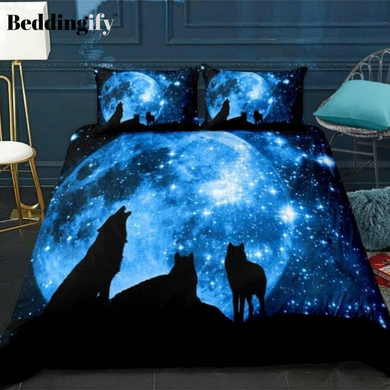 Wolves under Galaxy Starry Sky Bedding Set