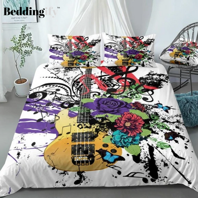 Colorful Guitar Flowers Butterflies Bedding Set