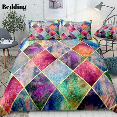 Gold Glitter Rainbow Argyle Bedding Set