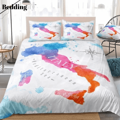 Watercolor Abstract Italy Map Bedding Set