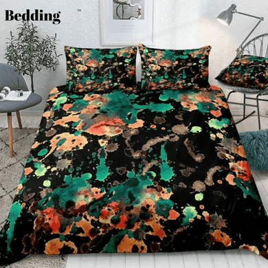 Watercolor Splatter Red Green Bedding Set