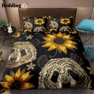 Retro Panda Yellow Sun Flower Bedding Set