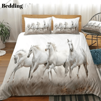 3D White Horses Bedding Set