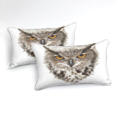 3D Owl with Ears and Yellow Eyes White Bedding Set