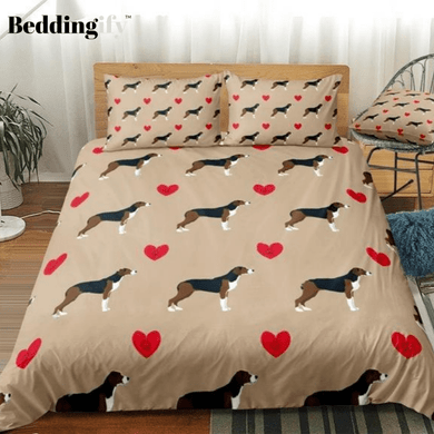 Hound Dog with Red Hearts Bedding Set