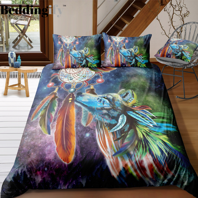 Tribal Dreamcatcher Wolf Bedding Set