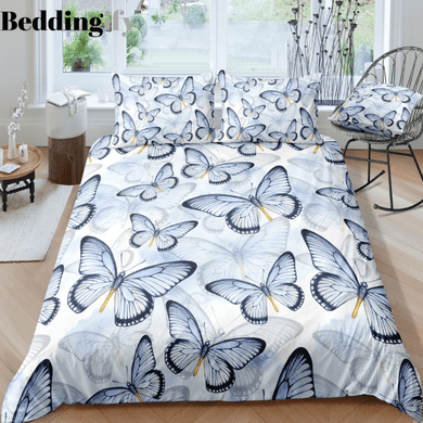 Light Blue Butterflies Bedding Set