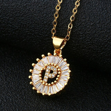 Clear Cubic Zirconia Letter Pendant Necklace Luxury Gold Color A-Z Initial Copper Charm Stainless Steel Chain Necklace