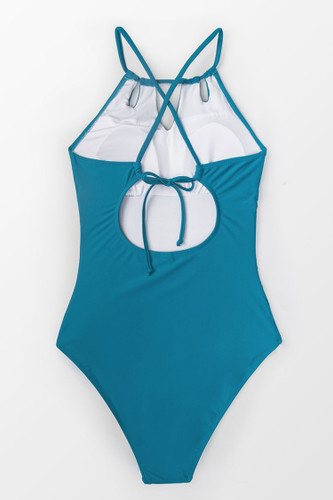 HALTER LACE-UP BACK ONE-PIECE SWIMSUIT