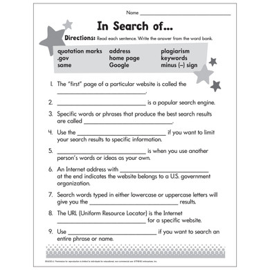 In Search of... Online Search Worksheet Free Printable