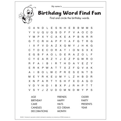 Birthday Word Find Fun Worksheet Free Printable