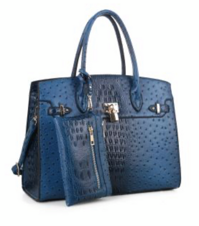 Animal Skin Textured Satchel with Wallet