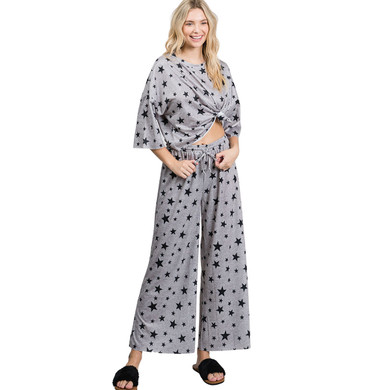 Star Print Cotton Loungewear Set, Grey