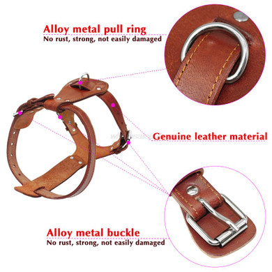 Genuine Leather Dog Harness Brown Real Leather