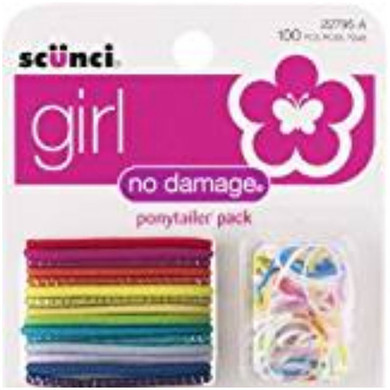Scunci Girl 100 Pieces No Damage Ponytails Pack Hair Band Tie Elastic
